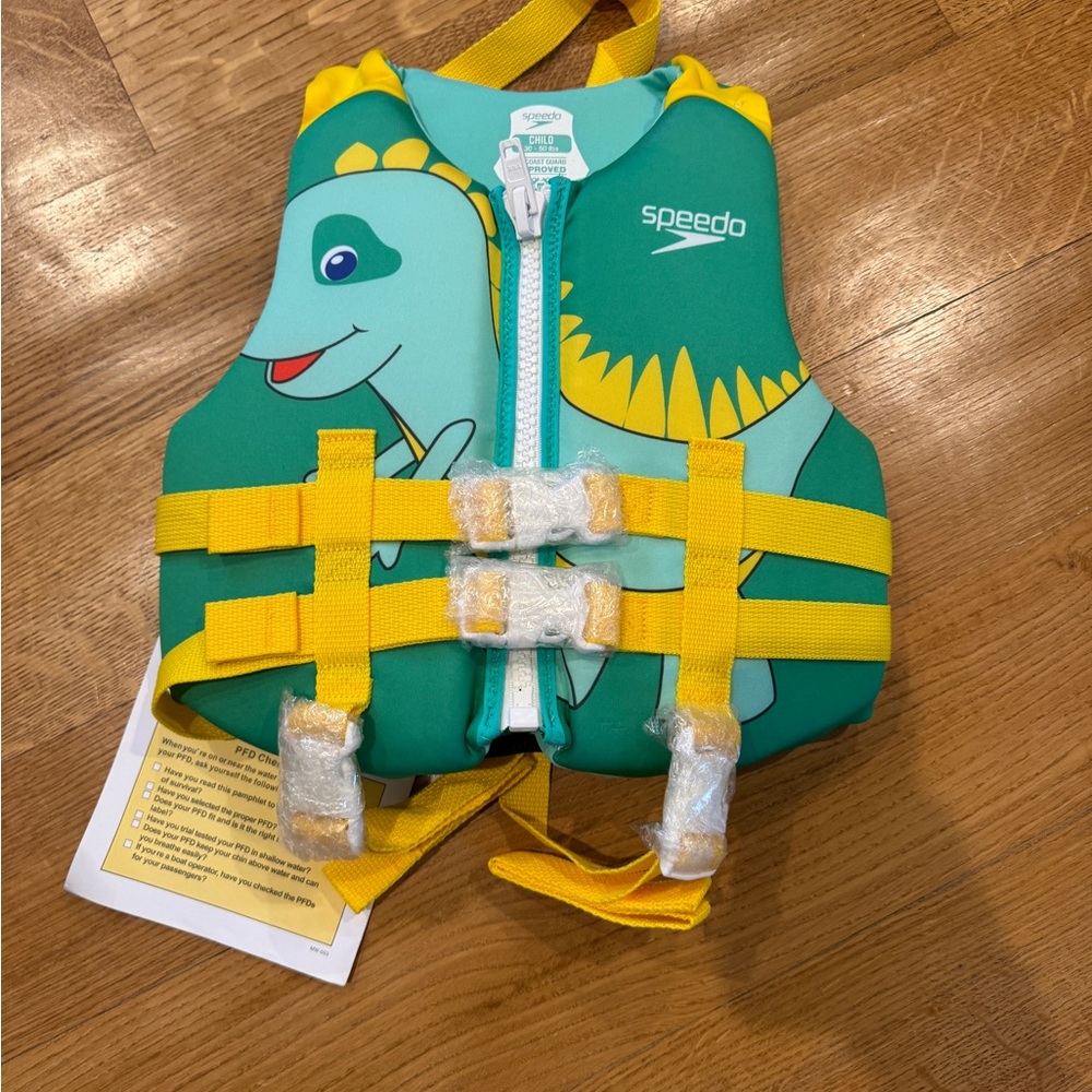 Speedo Kids Dinosaur Swim Vest - Green and Yellow